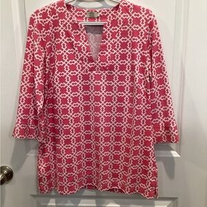 Katherine Way Geometric Pink And White Top